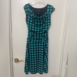 Enfocus Studio Teal and Black Grid Cap Sleeveless Midi Dress